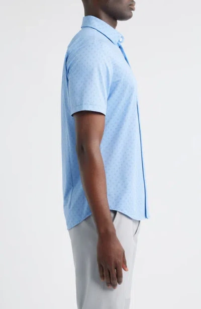 Mizzen + Main Mizzen+main Halyard Trim Fit Geo Print Short Sleeve Performance Button-up Shirt In Blue