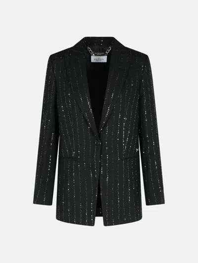 Philipp Plein 'boyfriend Fit' Blazer With Black Wool Blend Paiettes