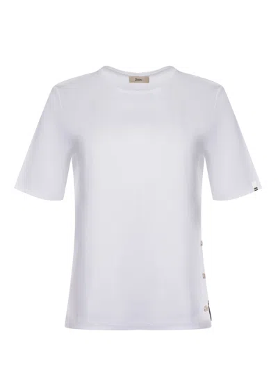 Herno Crewneck Short Sleeves Round Neck Button Embellishments In White