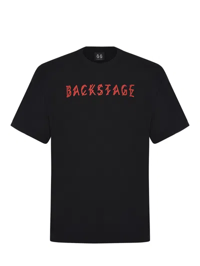 44 Label Group Black T-shirt With Print On The Front And Maxi Logo On The Back In Cotton Man In Black