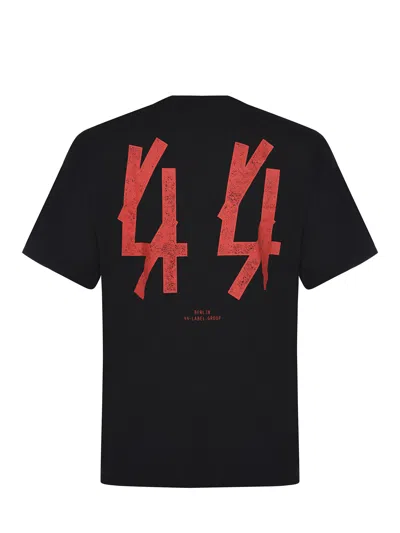 44 Label Group Black T-shirt With Print On The Front And Maxi Logo On The Back In Cotton Man In Black
