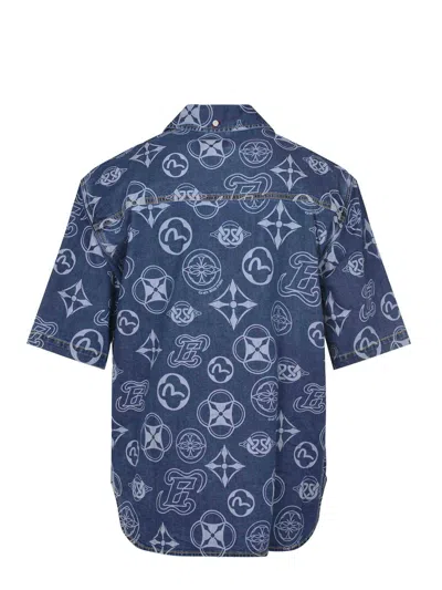 Evisu Monogram Denim Shirt In Blue