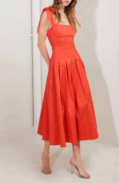 Freemarket Tie Strap Stretch Cotton Midi Dress