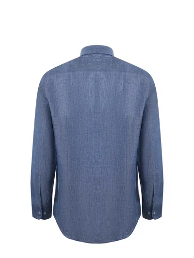 Etro , Linen Shirt With Pegaso, Man, Light Blue, Size 44 In Blue