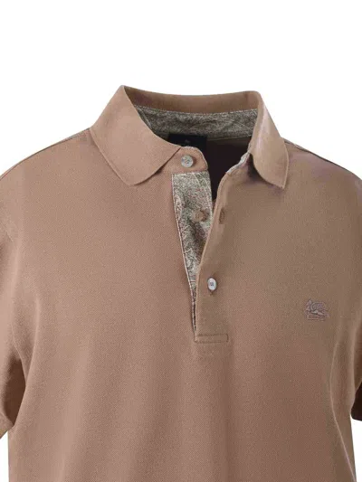Etro Pegaso Embroidered Polo T-shirt In Brown
