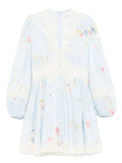 Zimmermann Lucky Linen Mini Dress In Blue
