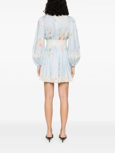 Zimmermann Lucky Linen Mini Dress In Blue