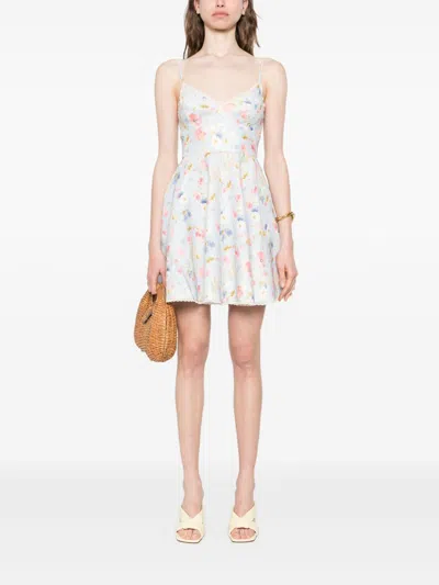 Zimmermann Lucky Lace-trimmed Floral-print Linen Mini Dress In Gray