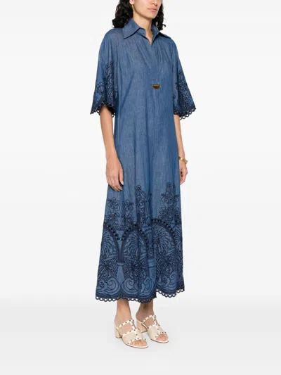 Zimmermann Coco Embroidered Denim Long Dress