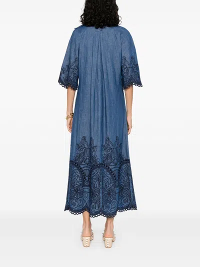 Zimmermann Coco Embroidered Denim Long Dress