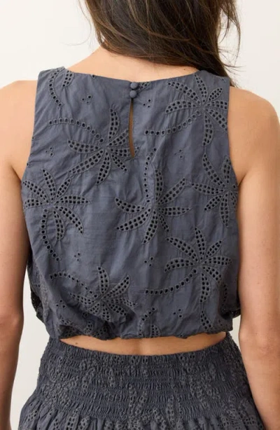 Marine Layer Sage Embroidered Eyelet Bubble Crop Tank In Gray