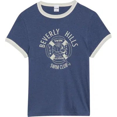 Re/done 60s Slim Ringer Printed Cotton-blend Jersey T-shirt In Blue