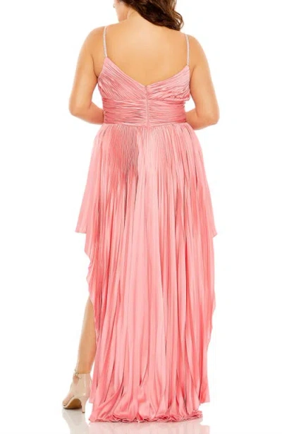 Mac Duggal Rhinestone High Low Pleated Gown In Pink