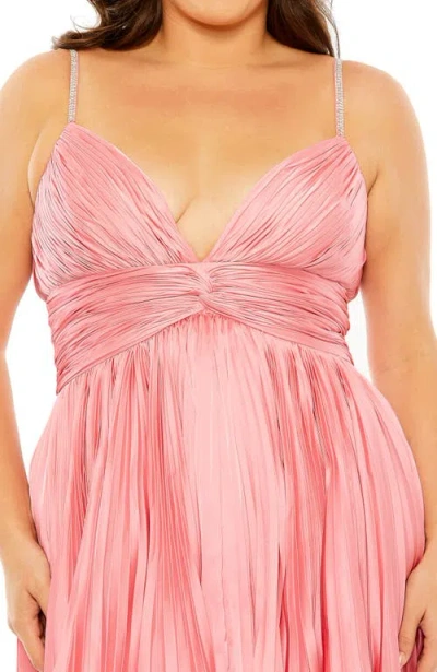 Mac Duggal Rhinestone High Low Pleated Gown In Pink