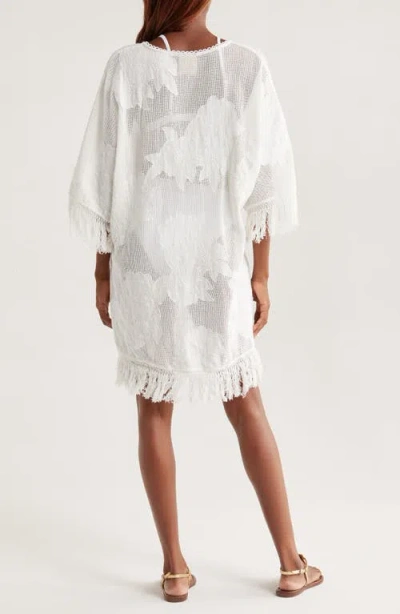 Farm Rio Floral Appliqué Sheer Cotton Blend Cover-up Sundress In White