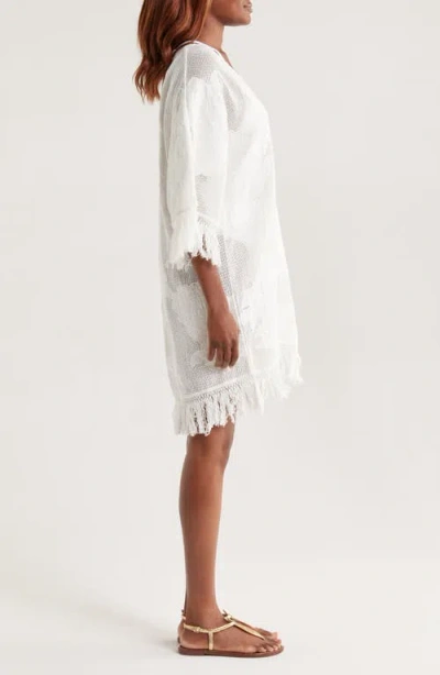 Farm Rio Floral Appliqué Sheer Cotton Blend Cover-up Sundress In White