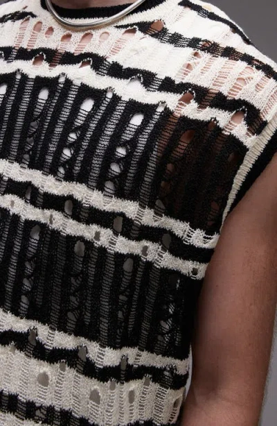 Topman Distressed Stripe Crewneck Sweater Vest In Black