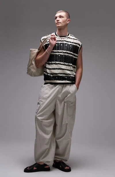 Topman Distressed Stripe Crewneck Sweater Vest In Black