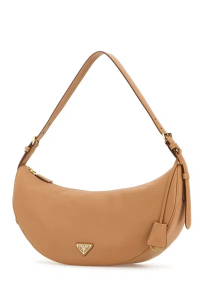 Prada Demi-lune Shoulder Bag Large Natural In Brown