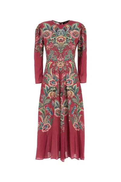 Etro Floral Embroidery Long Sleeves Midi Dress In Multi