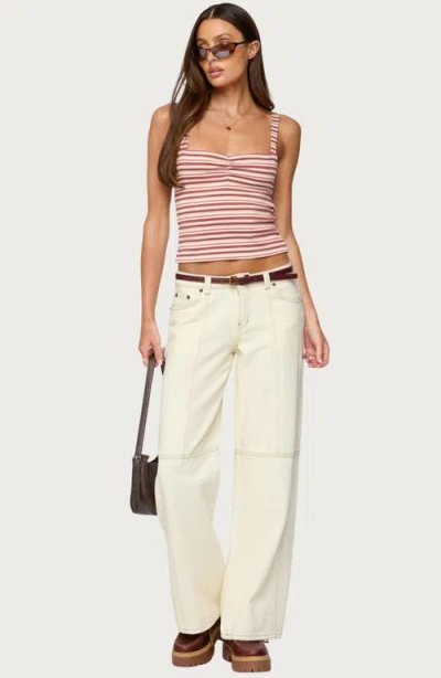 Edikted Adelia Stripe Ruched Knit Top In Brown