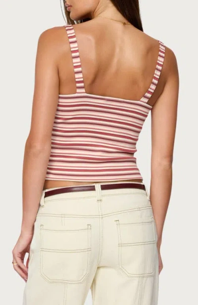 Edikted Adelia Stripe Ruched Knit Top In Brown