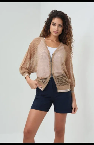 Anatomie Elora Knit 3/4 Sleeve Full Zip Jacket In Brown