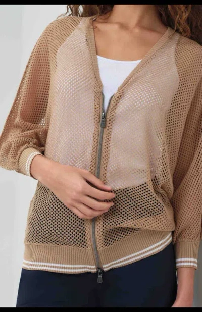 Anatomie Elora Knit 3/4 Sleeve Full Zip Jacket In Brown