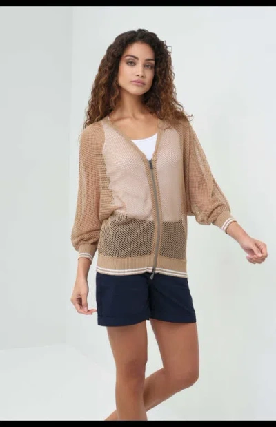 Anatomie Elora Knit 3/4 Sleeve Full Zip Jacket In Brown