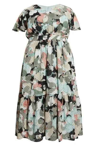 Kasper Clip Dot Flutter Sleeve Dress In Multi