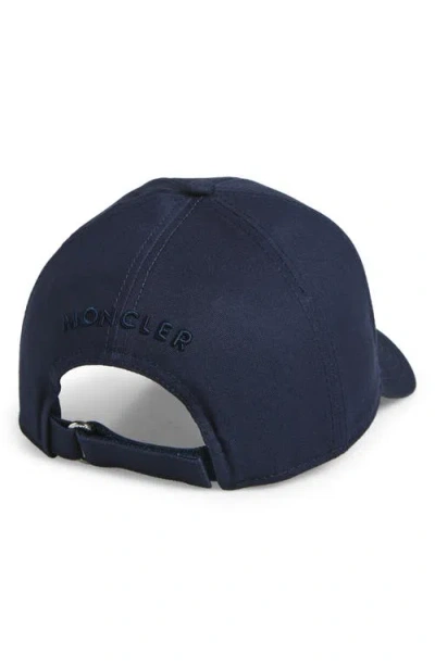 Moncler Structured Black Gabardine Baseball Cap With Logo Patch In Blue