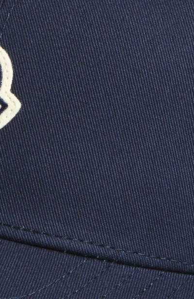 Moncler Structured Black Gabardine Baseball Cap With Logo Patch In Blue