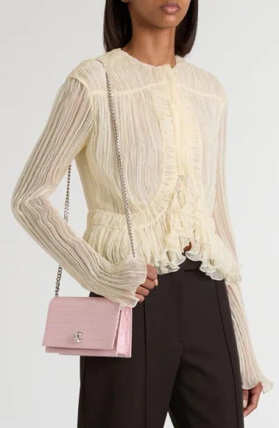 Alexander Mcqueen Mini Skull Croc Embossed Leather Shoulder Bag