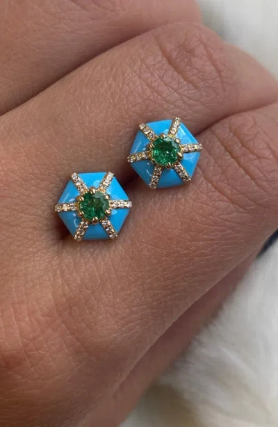 Goshwara Queen Hexagon Stud Earrings