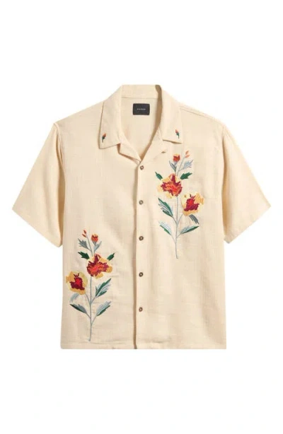 Pacsun Oversize Floral Embroidered Camp Shirt In Nude