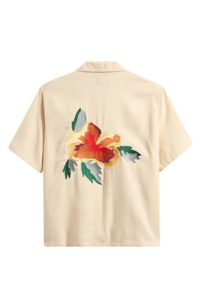 Pacsun Oversize Floral Embroidered Camp Shirt In Nude