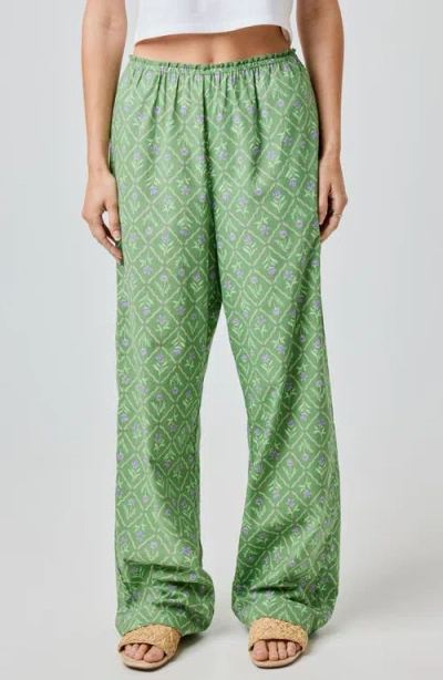 Florence By Mills Lace Trim Wide Leg Cotton Pants In Green