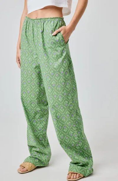 Florence By Mills Lace Trim Wide Leg Cotton Pants In Green