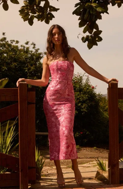 Helsi Leslie Pattern Sequin Strapless Gown In Pink