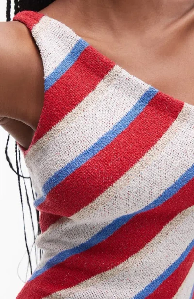 Topshop Stripe Knit One-shoulder Maxi Dress In Multi