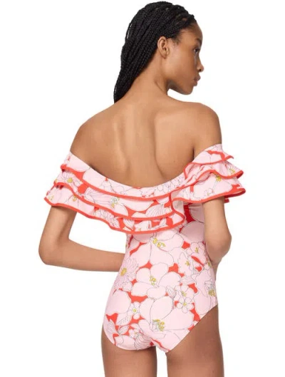 Kate Spade New York Printed Ruffle Bandeau One Piece Swimsuit