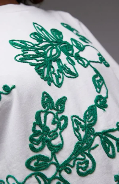 Topshop Floral Embroidered Oversize Cotton T-shirt In White