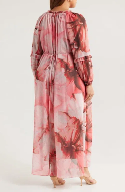 Socialite Metallic Floral Print Long Sleeve Maxi Dress In Multi