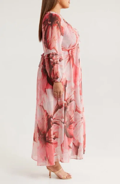 Socialite Metallic Floral Print Long Sleeve Maxi Dress In Multi