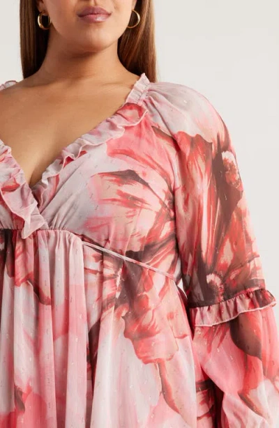 Socialite Metallic Floral Print Long Sleeve Maxi Dress In Multi