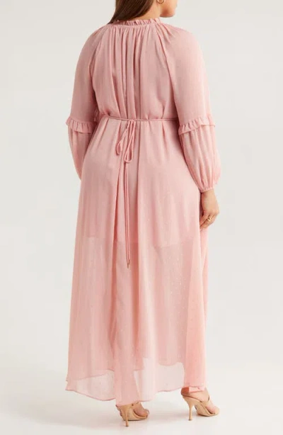 Socialite Metallic Floral Print Long Sleeve Maxi Dress In Pink