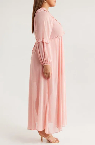 Socialite Metallic Floral Print Long Sleeve Maxi Dress In Pink