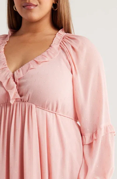 Socialite Metallic Floral Print Long Sleeve Maxi Dress In Pink
