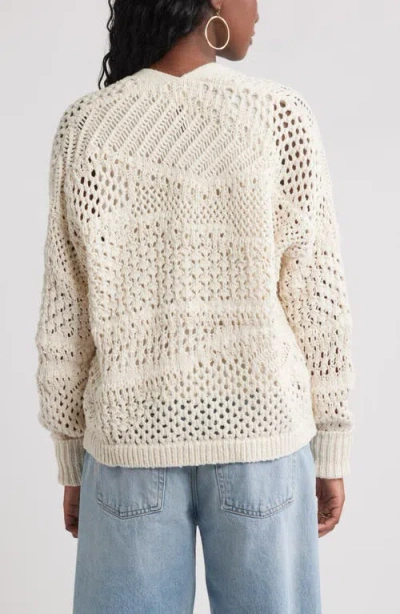 Treasure & Bond Openwork Slouchy Cotton Cardigan In Neutral