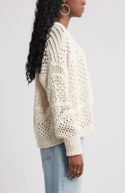 Treasure & Bond Openwork Slouchy Cotton Cardigan In Neutral